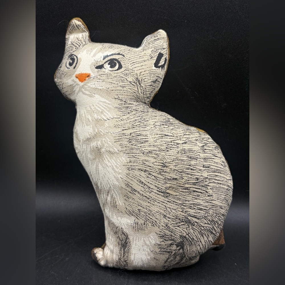 Vintage Stuffed Fabric Cat Kitten Kitty Throw Pillow Stuffy Animal Accent Pillow